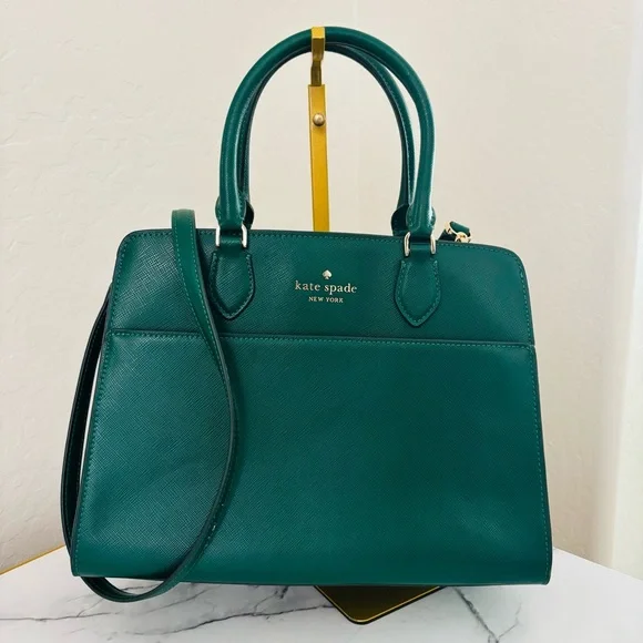 Kate Spade New York Madison Saffiano Leather Medium Satchel Green - Picture 2 of 13
